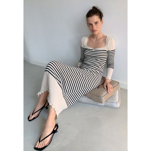 Zara Dresses & Skirts - Zara | Striped Knit Dress with Scalloped Hem | Sz XS